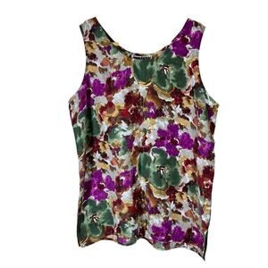 VTG 90s Women’s Silk Tank Top Boxy Abstract Print Made in Korea Forenza Medium
